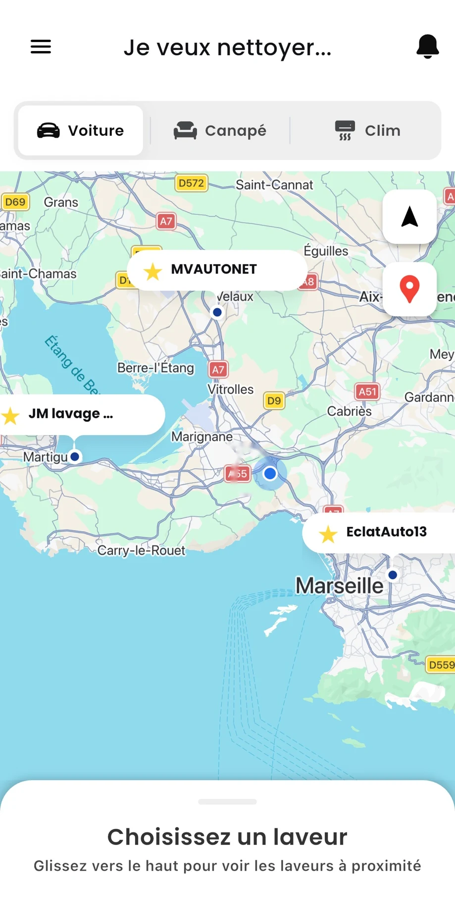 L’application GoWash : les professionnels disponibles autour de vous sur la carte